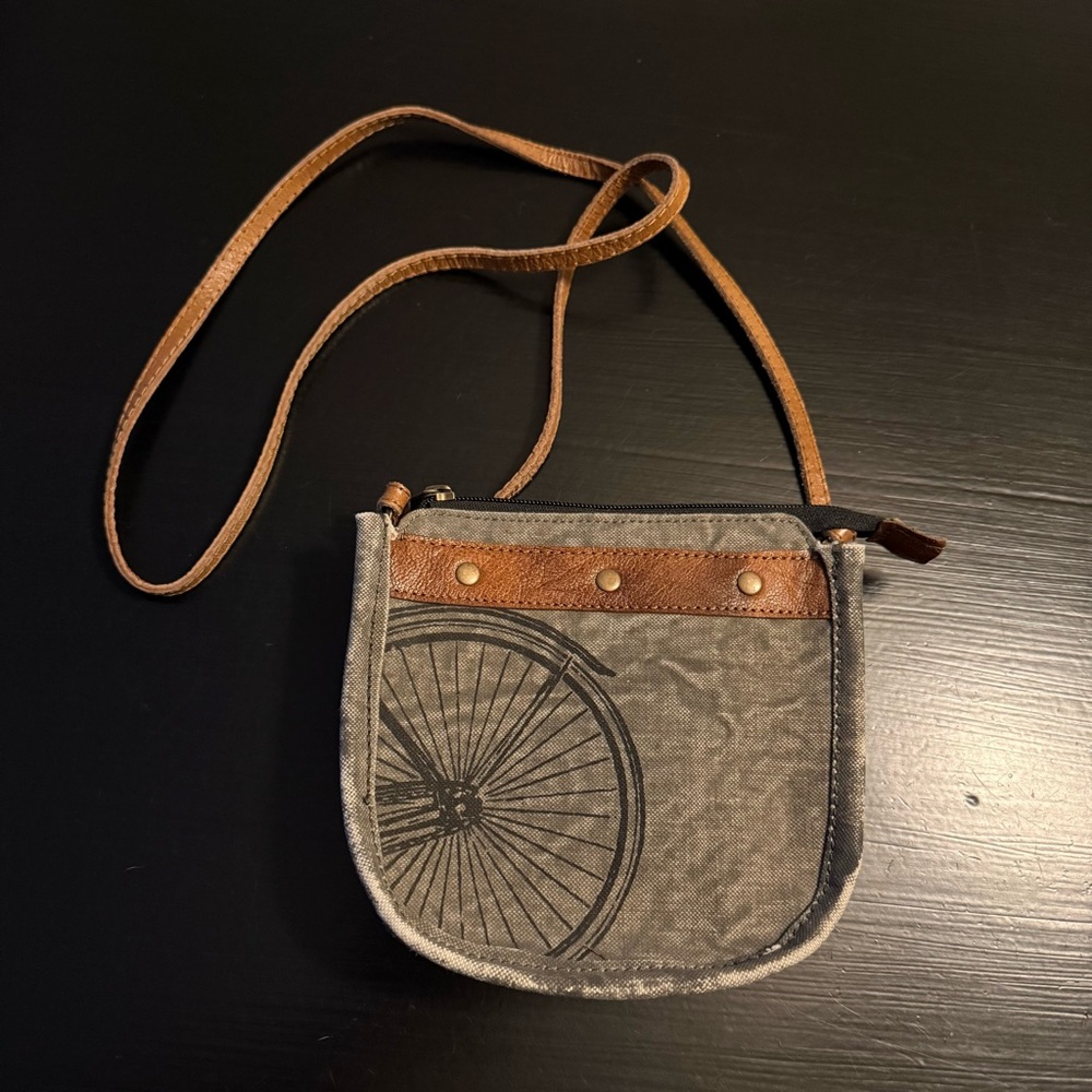 Mona B bicycle Stylish Gray and Brown Crossbody Bag canvas,‎ leather